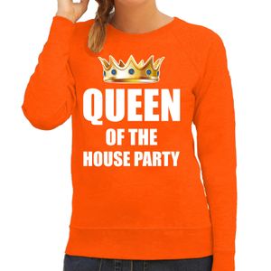 Woningsdag Queen of the house party sweater / trui voor thuisblijvers tijdens Koningsdag oranje dames 2XL  -