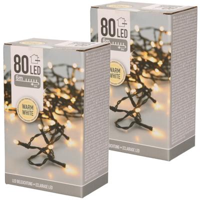 Kerstverlichting - Set van 2x stuks - warm wit buiten - 80 lampjes - 600 cm - lichtsnoer/kerstversie