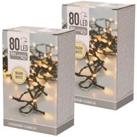 Kerstverlichting - Set van 2x stuks - warm wit buiten - 80 lampjes - 600 cm - lichtsnoer/kerstversie Kerstverlichting - Set van 2x stuks - warm wit buiten - 80 lampjes - 600 cm - lichtsnoer/kerstversie