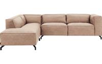 Goossens Bank Calvin bruin, micro leer, 3-zits, modern design met ligelement links
