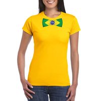 Geel t-shirt met Brazilie vlag strikje dames - thumbnail