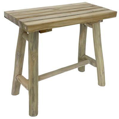 Houten bankje - 43 x 21 x 38 cm - naturel - teakhout - zitbankje - krukje - bijzetkruk