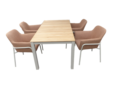 Set van Arashi tafel 169x90 cm salix/teak en 4 Take stoelen salix/terracotta - Yoi