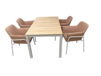 Set van Arashi tafel 169x90 cm salix/teak en 4 Take stoelen salix/terracotta - Yoi Set van Arashi tafel 169x90 cm salix/teak en 4 Take stoelen salix/terracotta - Yoi