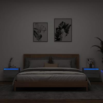 Nachtkastjes met LED's 2 st wandgemonteerd grijs sonoma eiken