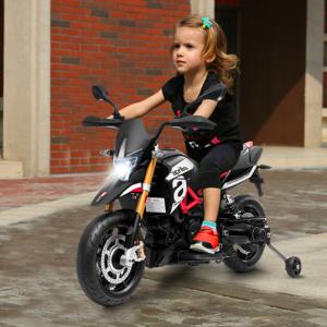 Kindermotorfiets met Zijwieltjes Elektrische Motor met Ledverlichting en Muziek Zwart