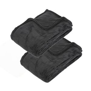 2x Stuks Fleece deken/fleeceplaid donkergrijs 125 x 150 cm polyester