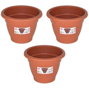 Set van 5x stuks terra cotta kleur ronde plantenpot/bloempot kunststof diameter 14 cm