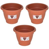 Set van 5x stuks terra cotta kleur ronde plantenpot/bloempot kunststof diameter 14 cm - thumbnail