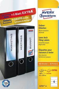 Avery-Zweckform Ordneretiketten L4761-25 61 x 192 mm Papier Wit Permanent hechtend 120 stuk(s)