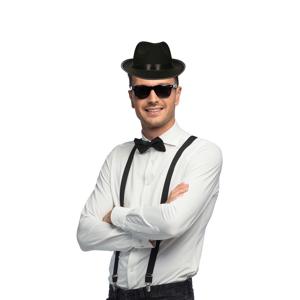 Carnaval verkleedset Gangster - hoed/bretels/bril/strikje - zwart - heren/dames - verkleedkleding