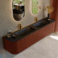 Badmeubel Mondiaz Kurve | 200 cm cm | Meubelkleur Ruby | Wastafelkleur Urban | Solid surface | Wasbak beiden zijden spoelbak | 2 kraangaten