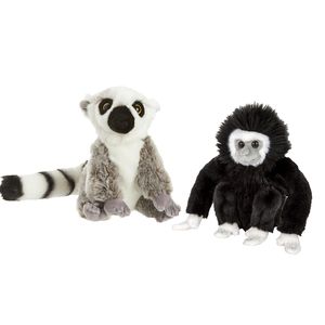 Apen serie zachte pluche knuffels 2x stuks - Maki aap en Gibbon Aap van 18 cm