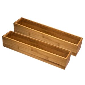 Set van 2x stuks bamboe ladekast/keukenspullen/kantoor vakjes/sorteerbakjes 38 x 8 x 7 cm