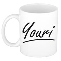 Youri Naam koffiemok - beker - met sierlijke letters - wit - 300 ml - Cadeau - Heren