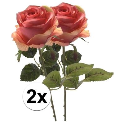 Kunstbloem roos Simone - 2x - roze - 45 cm - decoratie bloemen
