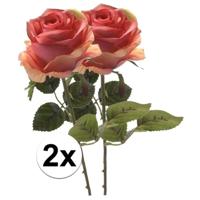 Kunstbloem roos Simone - 2x - roze - 45 cm - decoratie bloemen