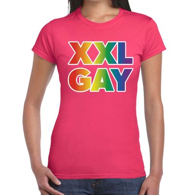 Regenboog XXL gay pride fuchsia t-shirt voor dames