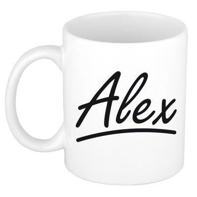 Alex Naam koffiemok - beker - met sierlijke letters - wit - 300 ml - Cadeau - Heren