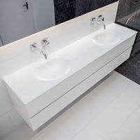 Mondiaz Vica Moon badmeubel wit mat 200 cm 4 lades solid surface dubbele spoelbak zonder kraangat Mondiaz Vica Moon badmeubel wit mat 200 cm 4 lades solid surface dubbele spoelbak zonder kraangat