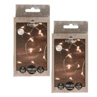 Draadverlichting - 2x - 100 led lampjes - warm wit - zilver draad - 500 cm - lichtdraad