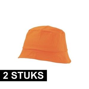 Vissershoedje/zonnehoedje - 2x - oranje - bucket hat - one size - voor volwassenen