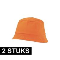 Vissershoedje/zonnehoedje - 2x - oranje - bucket hat - one size - voor volwassenen