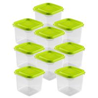 Vershoudbakjes Hega - set van 9x stuks - 0.3 liter - transparant/lime groen - L8 x B8 x H11 cm