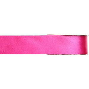 1x Fuchsia roze satijnlint rollen 1,5 cm x 25 meter cadeaulint verpakkingsmateriaal - Cadeaulinten