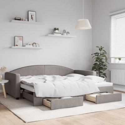 Slaapbank met onderschuifbed en lades 90x200 cm stof taupe