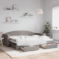 Slaapbank met onderschuifbed en lades 90x200 cm stof taupe