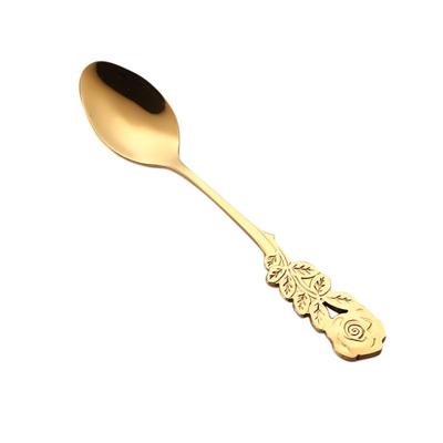 Kleine mini roestvrijstaal Rose bloem koffie lepel Strring lepel theelepel theelepel dessert lepel lange handvat servies (Titanium goud)