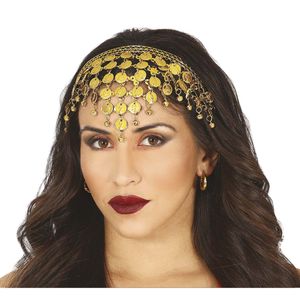 Buikdanseres haarband/diadeem met muntjes - goud - dames verkleedaccessoire