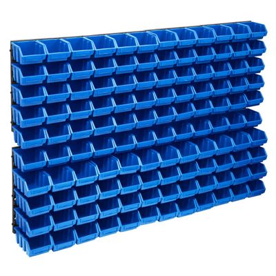 VidaXL 128-delige opslagbakkenset met wandpanelen blauw en zwart