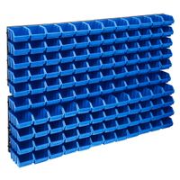 VidaXL 128-delige opslagbakkenset met wandpanelen blauw en zwart