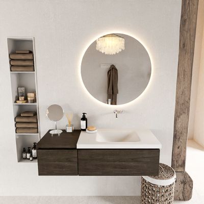 MONDIAZ BUKLA 120cm badmeubel met module 40 kleur Dark Brown met 2 lades. Wastafel CLOUD rechts 0 kraangaten kleur Talc.