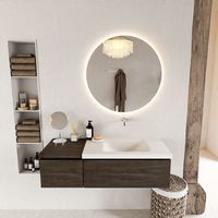 MONDIAZ BUKLA 120cm badmeubel met module 40 kleur Dark Brown met 2 lades. Wastafel CLOUD rechts 0 kraangaten kleur Talc.