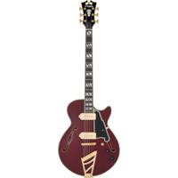 D'Angelico Deluxe SS Baritone Satin Trans Wine semi-akoestische bariton gitaar