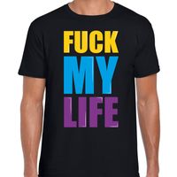 Fuck my life fun tekst t-shirt zwart heren - thumbnail