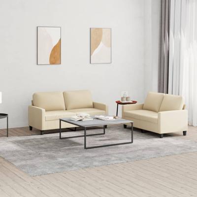 2-delige Loungeset met kussens stof crèmekleurig