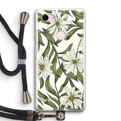 Wit bloemenpatroon: Pixel 3 Transparant Hoesje met koord