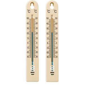 Set van 2x stuks binnen/buiten thermometer beige kunststof 3 x 17 cm