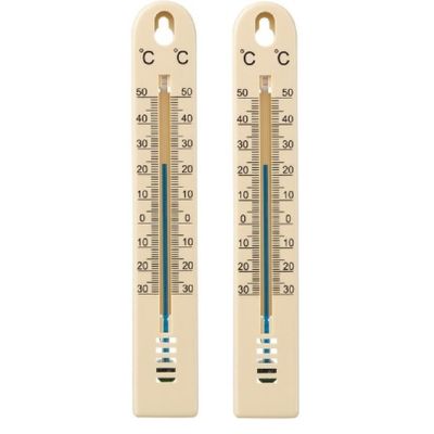 Set van 2x stuks binnen/buiten thermometer beige kunststof 3 x 17 cm