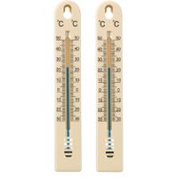 Set van 2x stuks binnen/buiten thermometer beige kunststof 3 x 17 cm