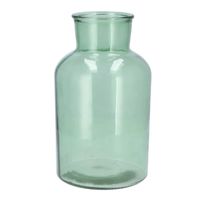 Bloemenvaas melkbus fles model - helder gekleurd glas - zeegroen - D17 x H30 cm