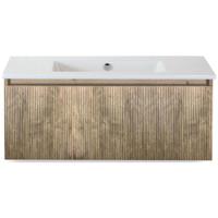 Frozen 3D Badmeubelset 100 cm - Greeplijst in Kleur - French Oak - Keramische Wastafel Wit Zonder Kraangat