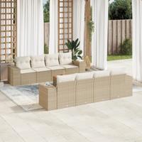 9-delige Loungeset met kussens poly rattan beige