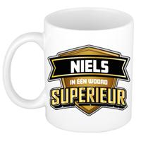 Naam mok Niels - wit - Superieur - keramiek - 300 ml - cadeau collega beker