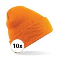 10x Warme gebreide schaatsmuts in het oranje   -