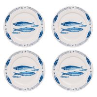 HAES DECO - Ontbijtborden set van 4 - Formaat Ø 20x2 cm - Porselein - Fishy Blue